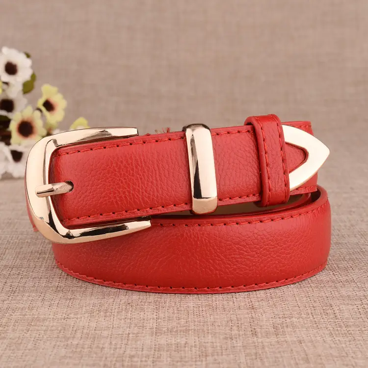 White Leather Belt with Gold Buckle for Women