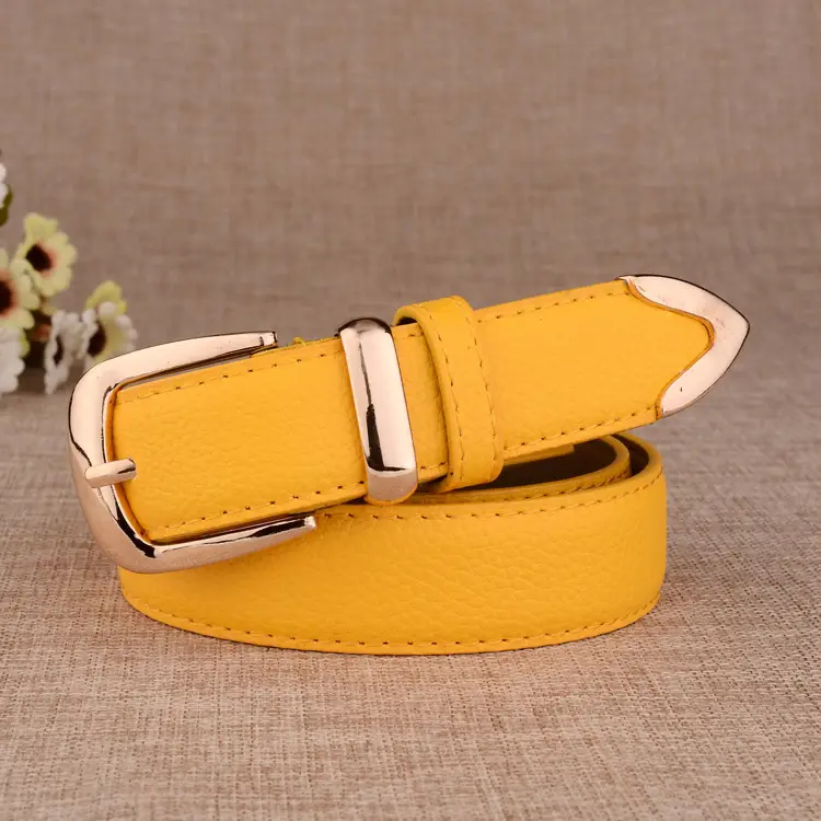 White Leather Belt with Gold Buckle for Women - Image 2