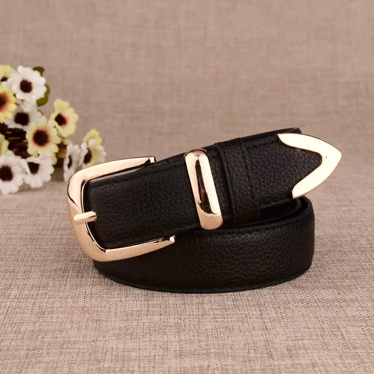 White Leather Belt with Gold Buckle for Women - Image 3
