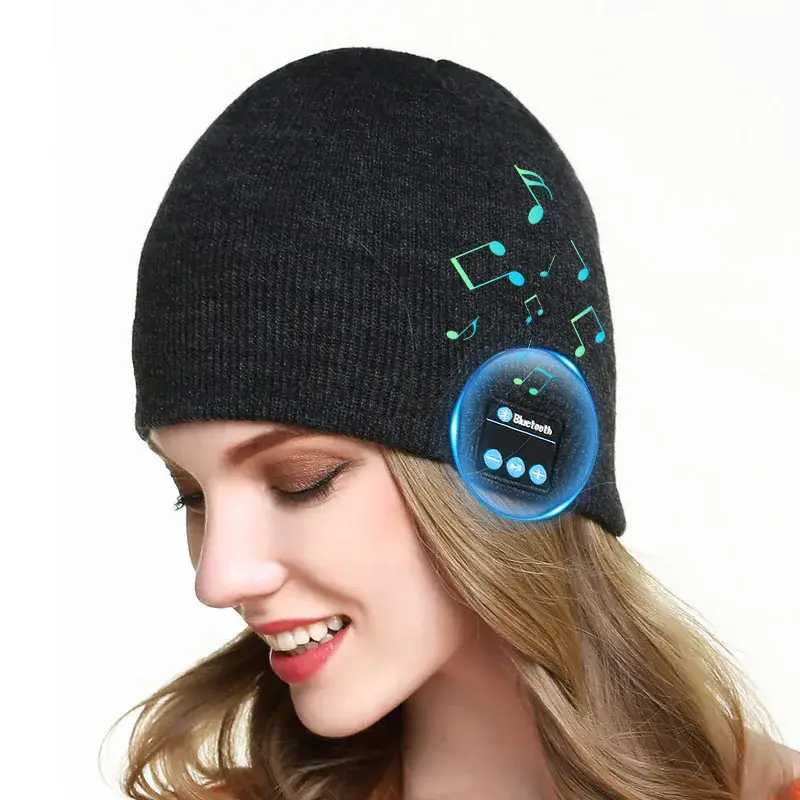 Grey Knitted Bluetooth Music Hat for Men Women - Image 5