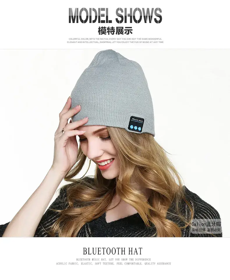 Grey Knitted Bluetooth Music Hat for Men Women — feature 14