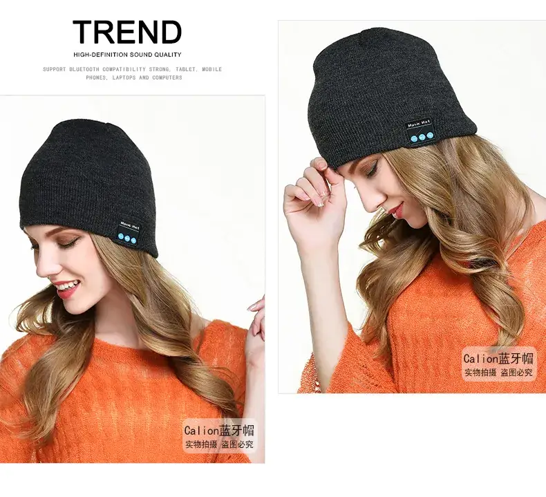 Grey Knitted Bluetooth Music Hat for Men Women — feature 24