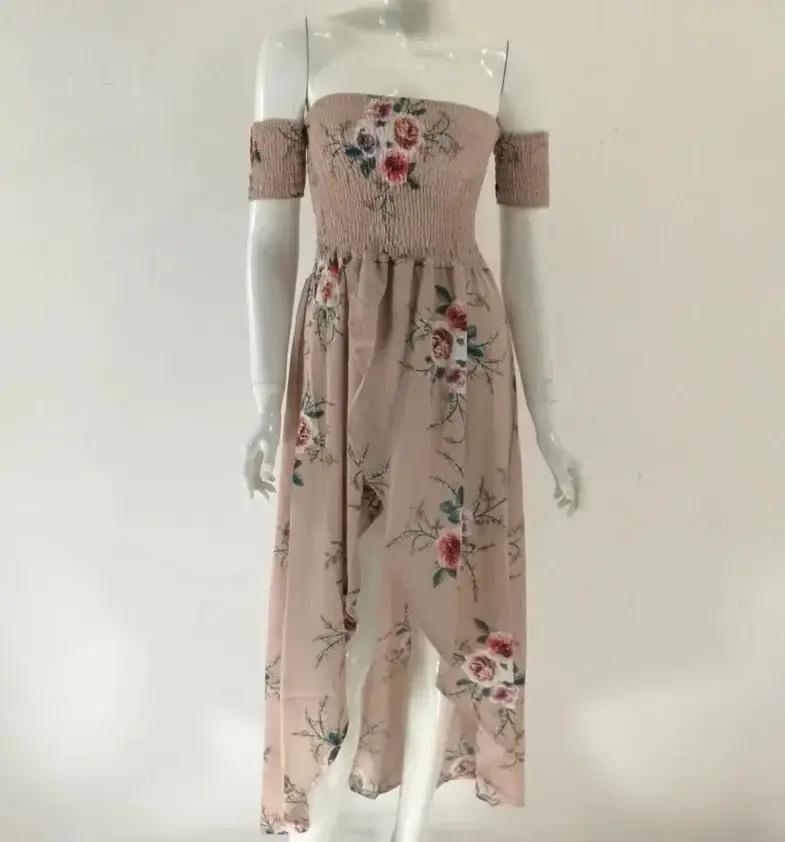 Maroon Floral Print Off-Shoulder Long Dress for Women