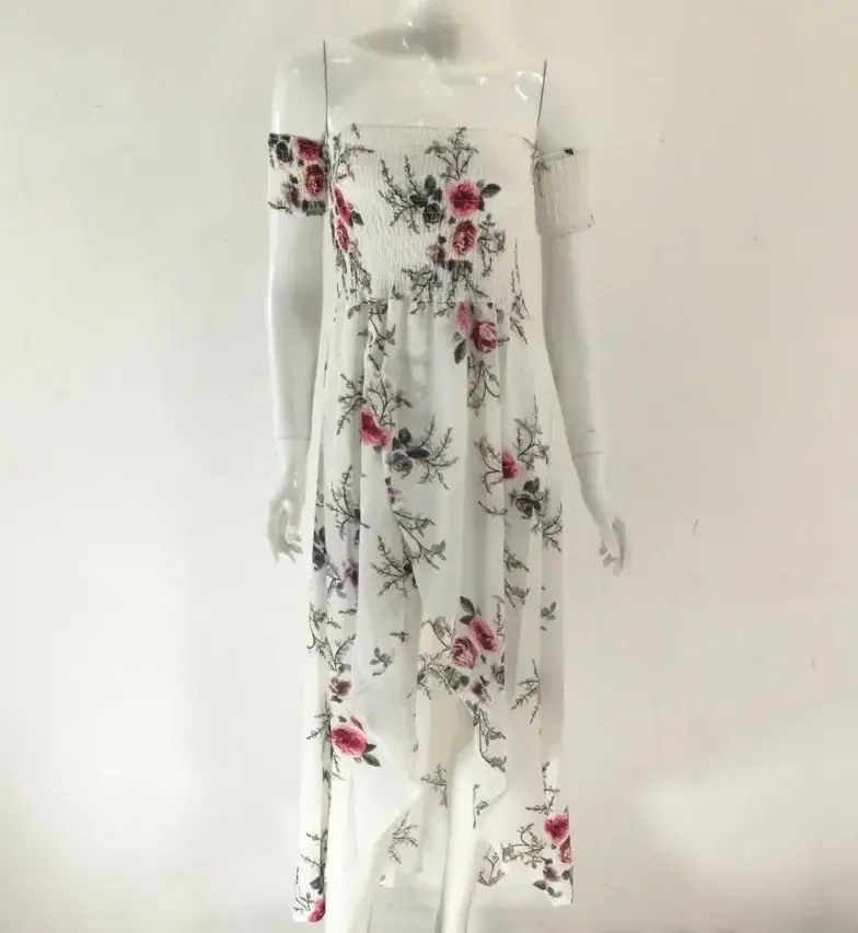 Maroon Floral Print Off-Shoulder Long Dress for Women