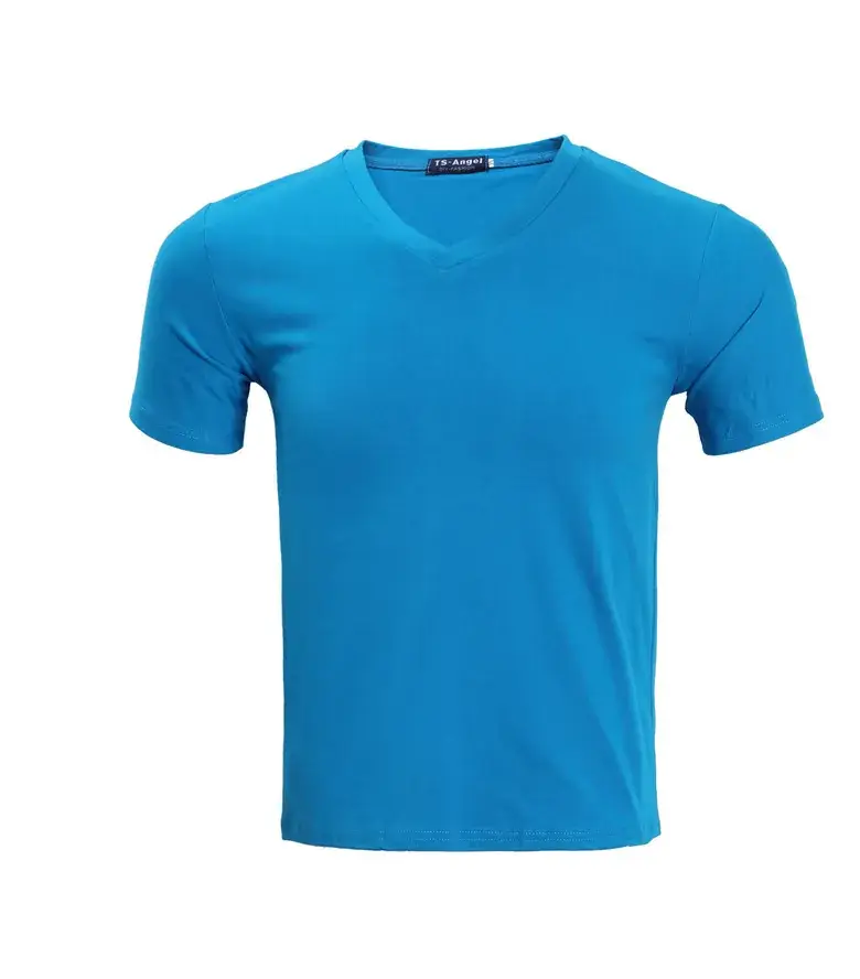 V-Neck Light Blue T-Shirt Men Women Casual Wear - Image 17