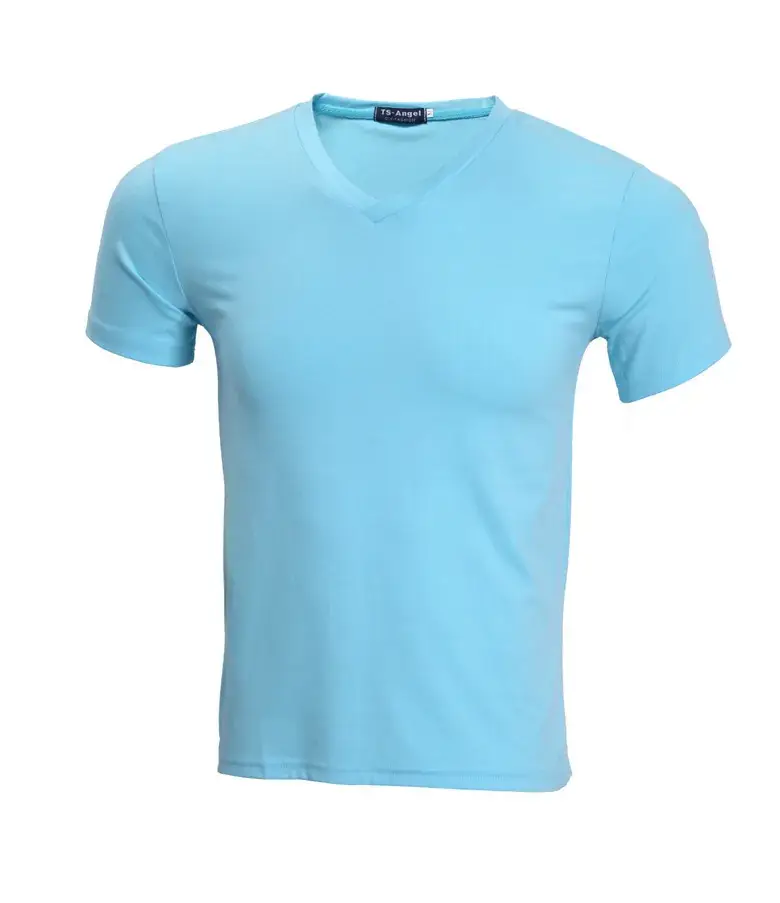 V-Neck Light Blue T-Shirt Men Women Casual Wear - Image 9
