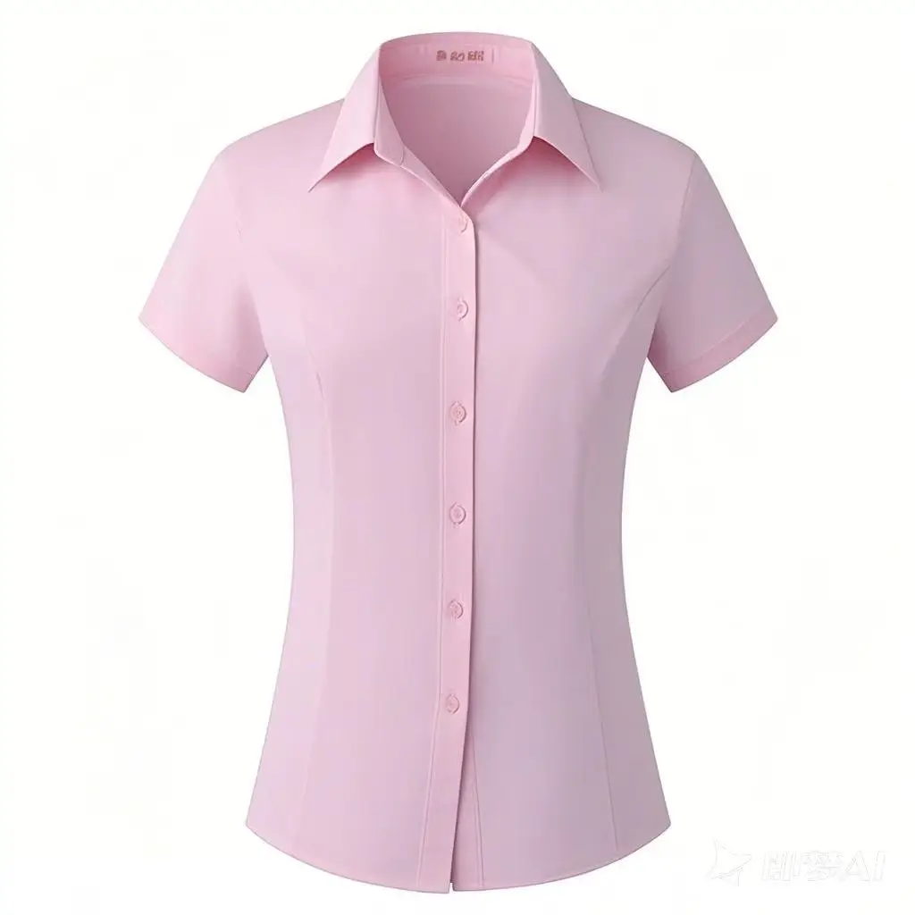 Women's Pink Short Sleeve Korean Style Shirt Large Size - Image 8