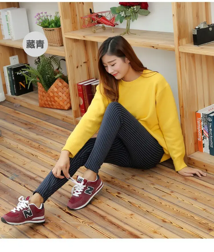 Women's Fleece Leggings Vertical Striped Warm Thickens — feature 1