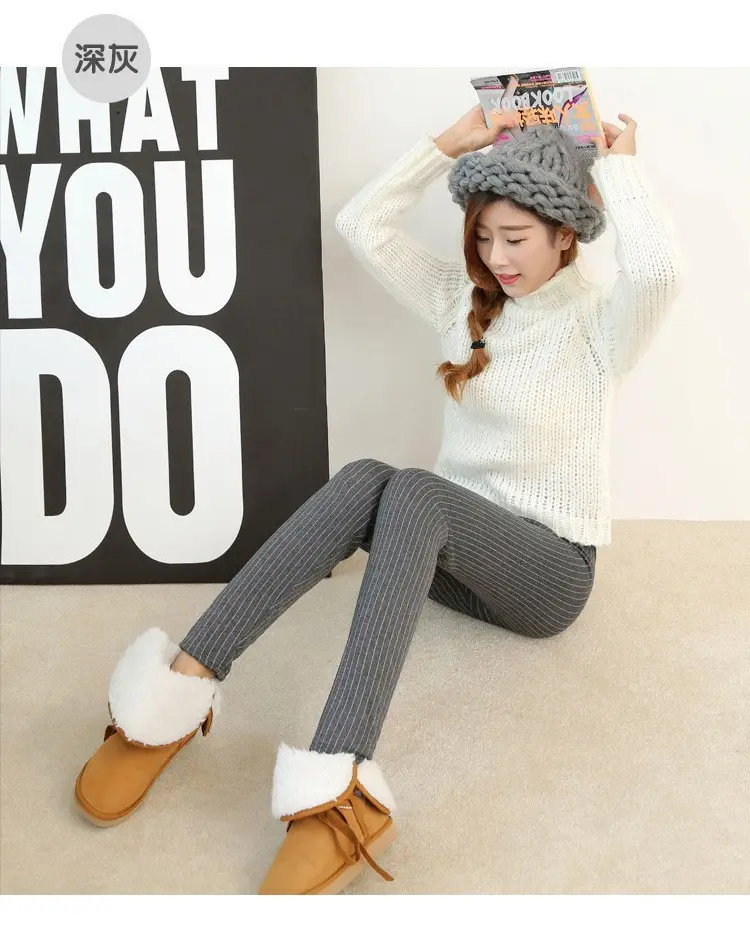 Women's Fleece Leggings Vertical Striped Warm Thickens — feature 17