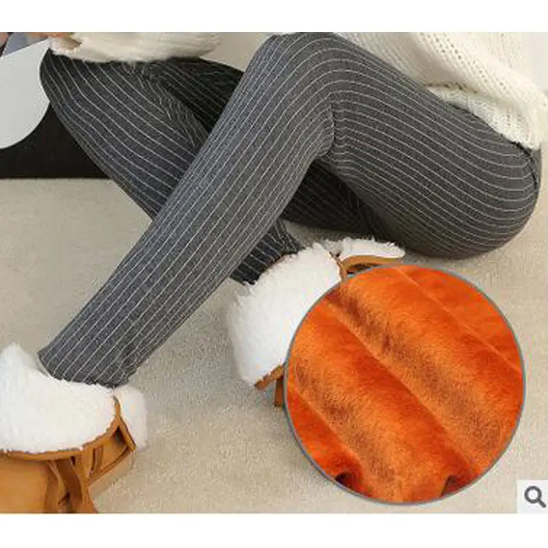 Women's Fleece Leggings Vertical Striped Warm Thickens — feature 18