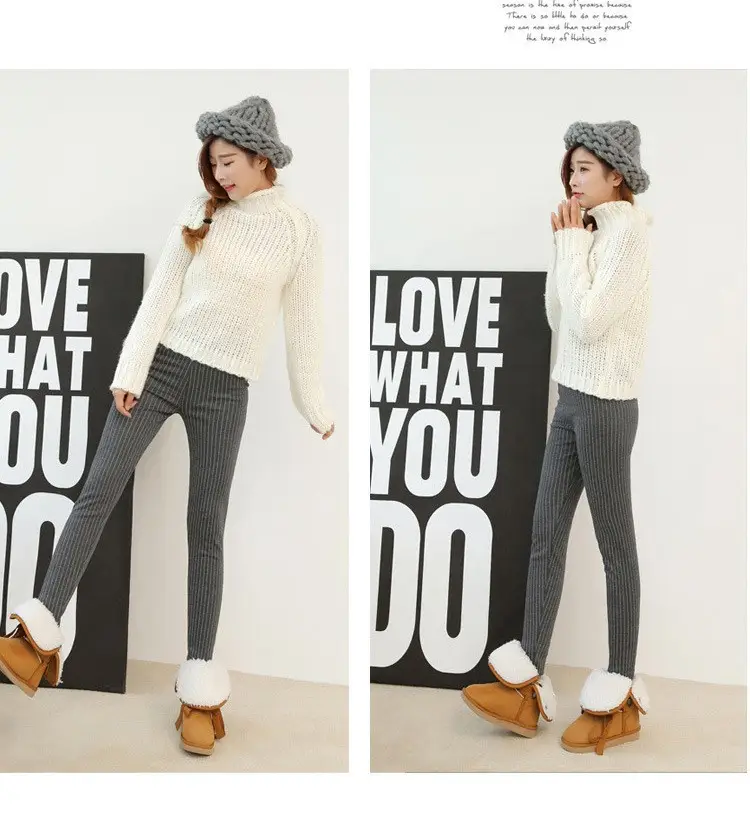 Women's Fleece Leggings Vertical Striped Warm Thickens — feature 19