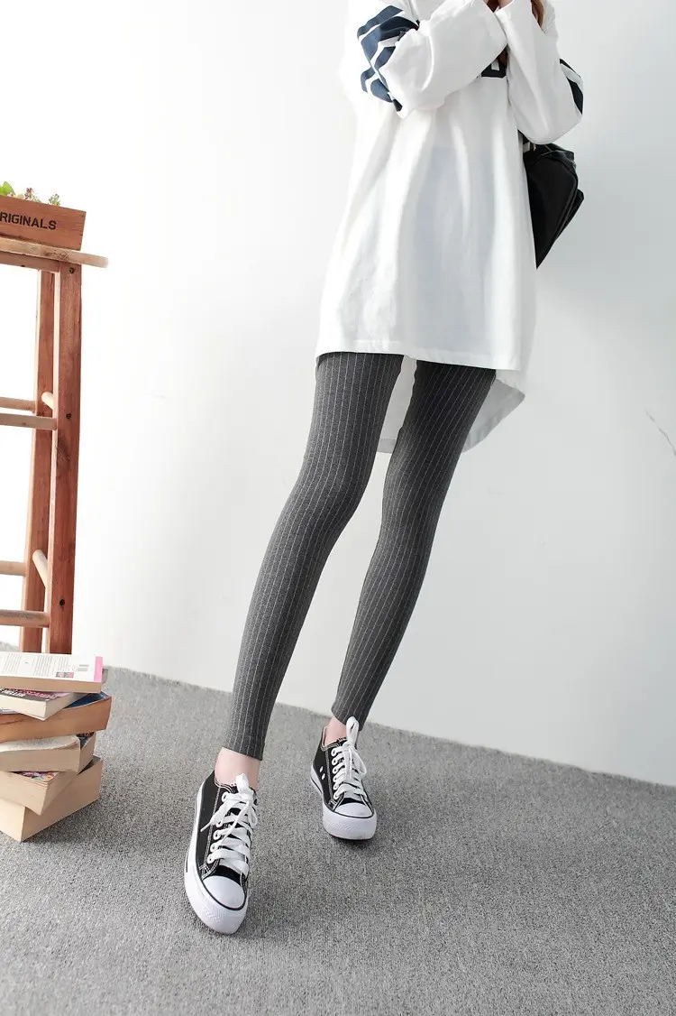 Women's Fleece Leggings Vertical Striped Warm Thickens — feature 20