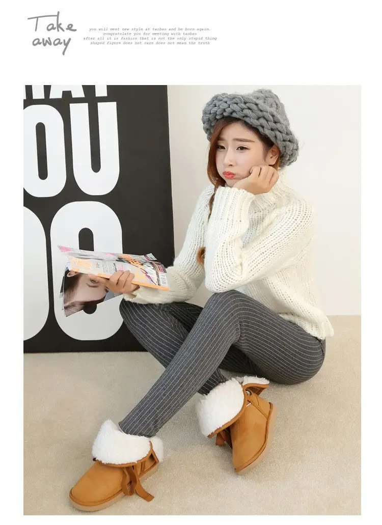 Women's Fleece Leggings Vertical Striped Warm Thickens — feature 23