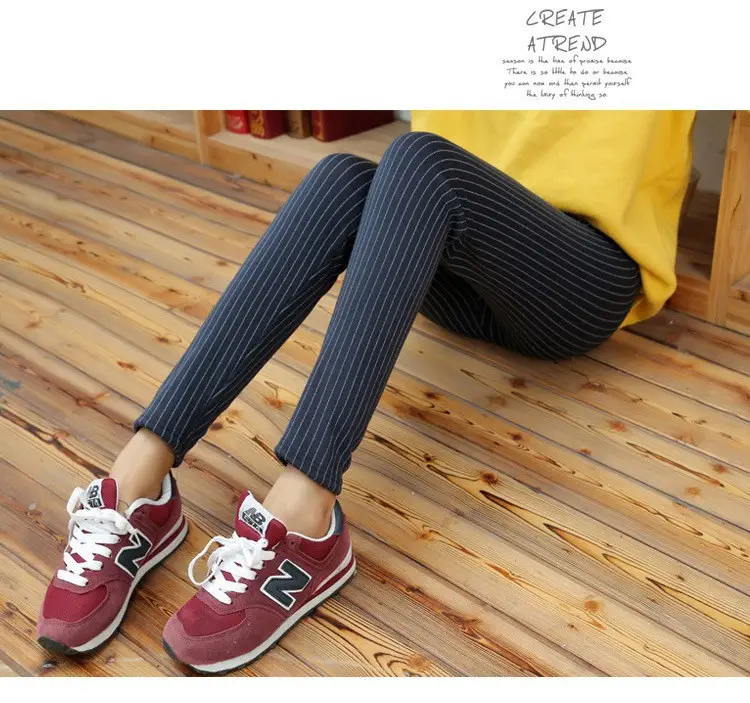 Women's Fleece Leggings Vertical Striped Warm Thickens — feature 4