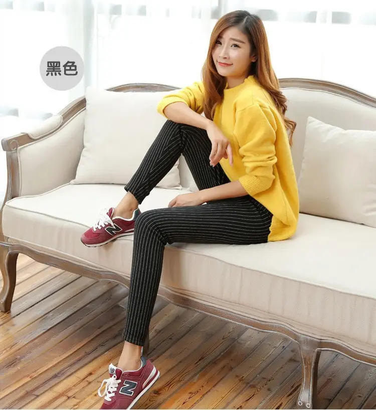 Women's Fleece Leggings Vertical Striped Warm Thickens — feature 5