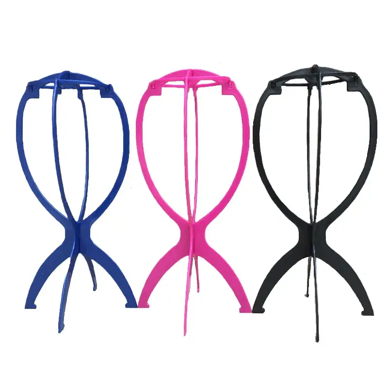 Blue Plastic Wig Stand with Adjustable Bracket - Image 8