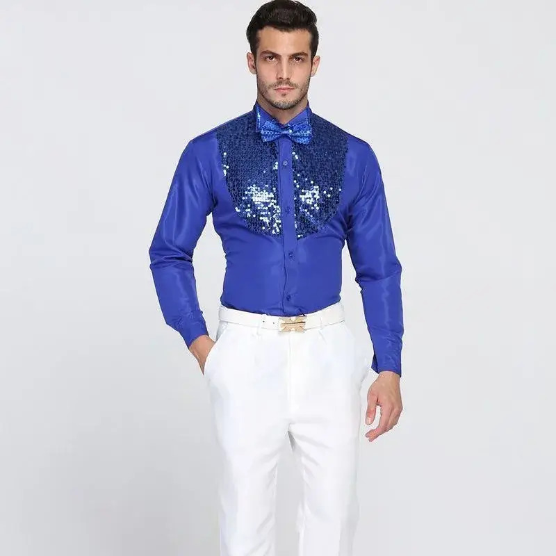 Men's Glitter Embroidered Shirt White Blue Yellow - Image 4