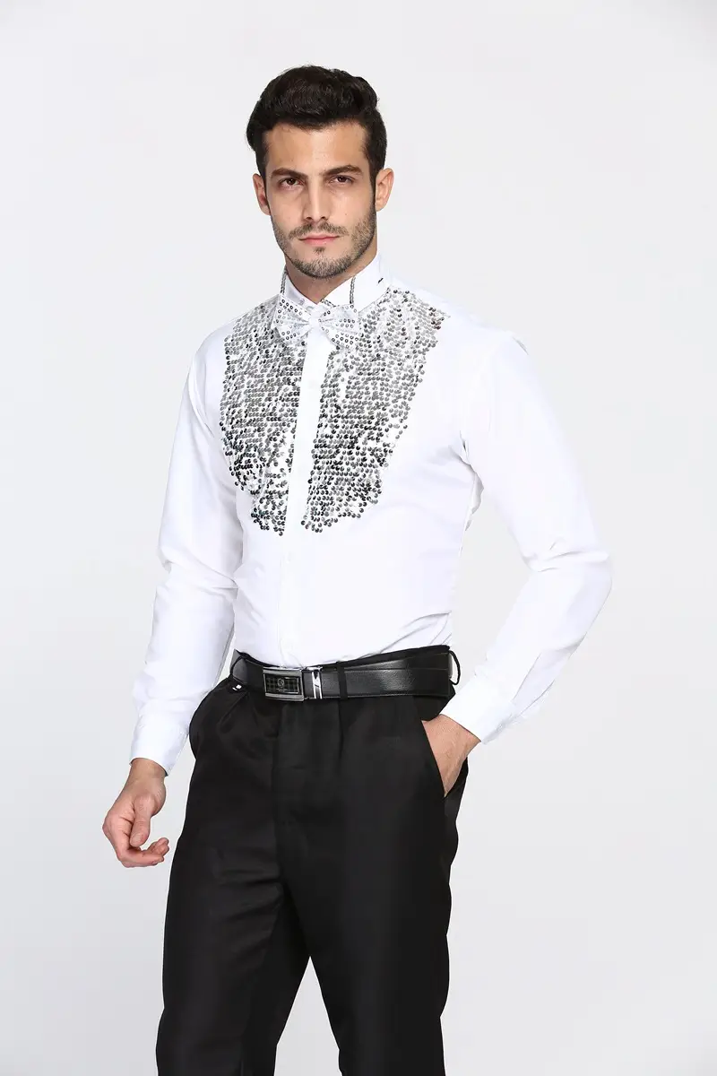 Men's Glitter Embroidered Shirt White Blue Yellow — feature 16