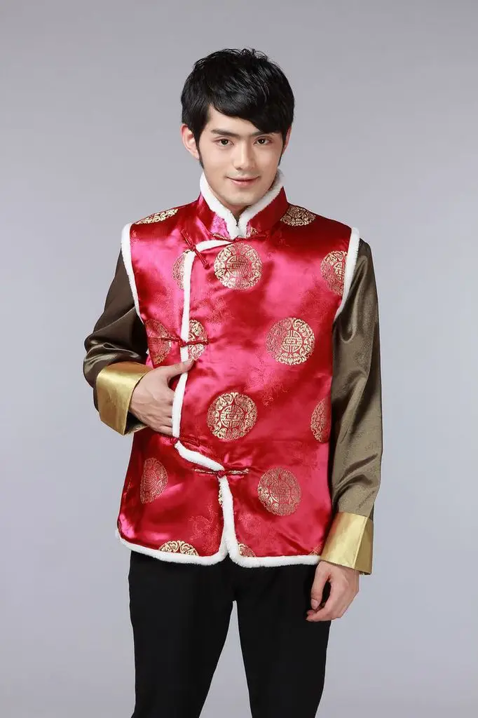 Red Quilted Ethnic Waistcoat Vest for Men — feature 2