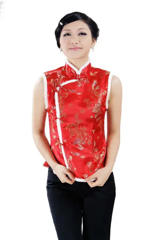 Red Quilted Ethnic Waistcoat Vest for Men - Image 3