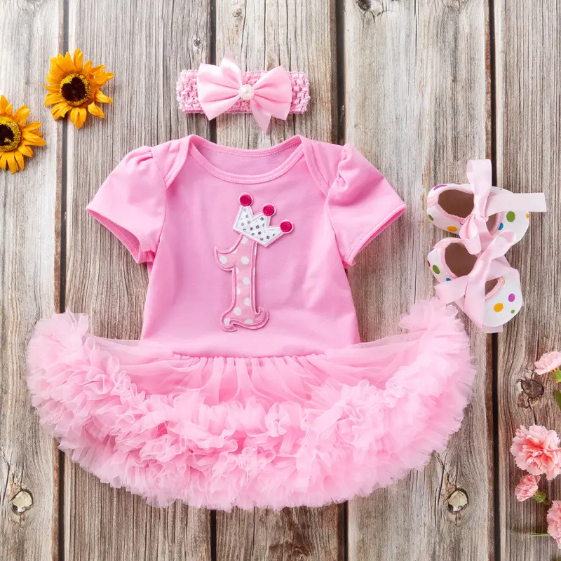 Baby Pink Crown Dress Set 0-2 Years Old