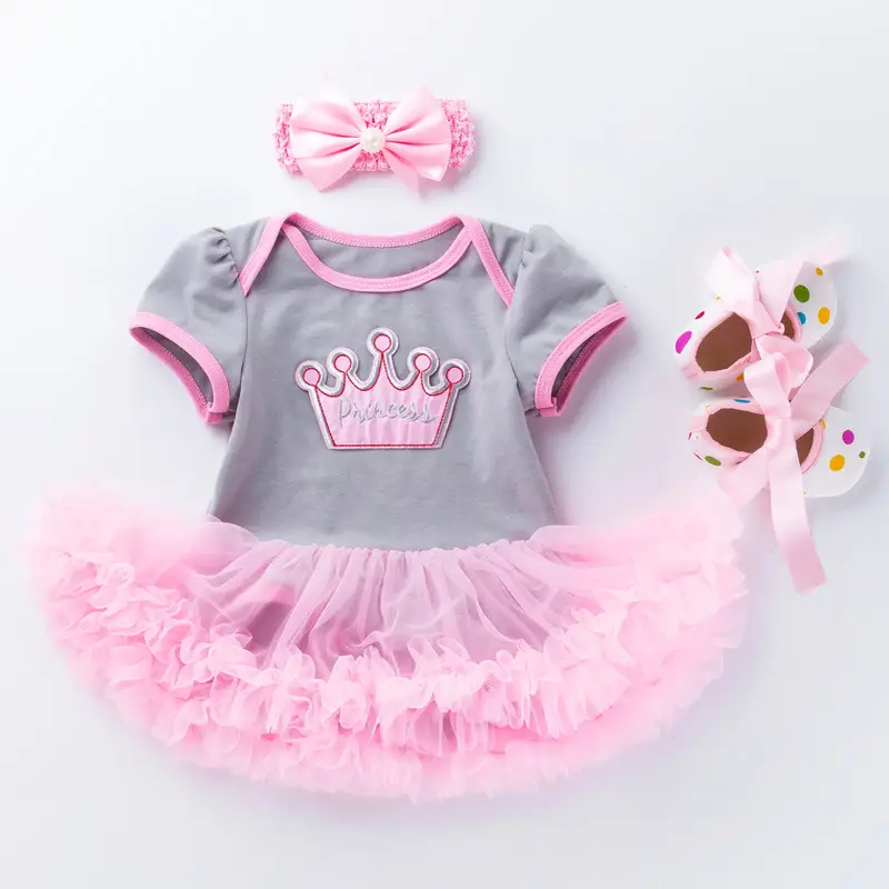 Baby Pink Crown Dress Set 0-2 Years Old