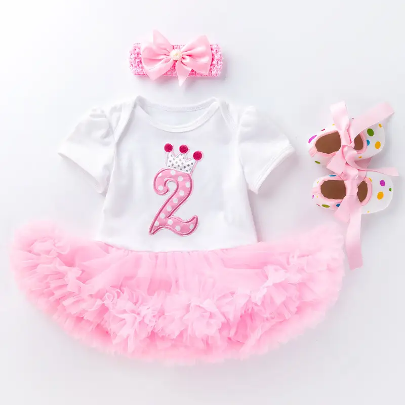 Baby Pink Crown Dress Set 0-2 Years Old