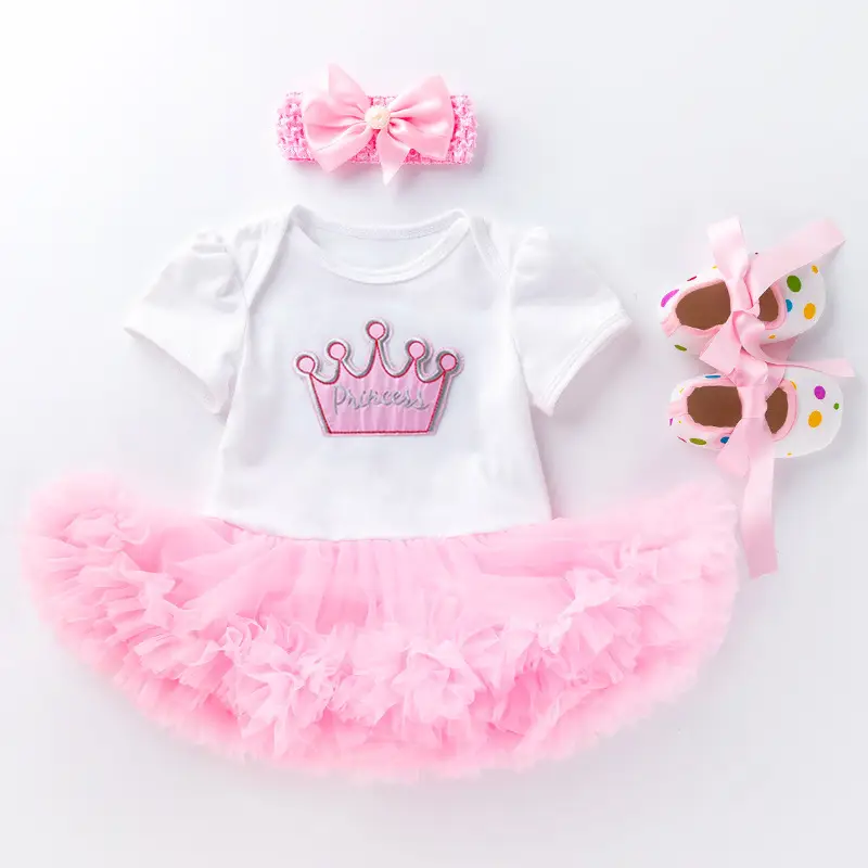 Baby Pink Crown Dress Set 0-2 Years Old