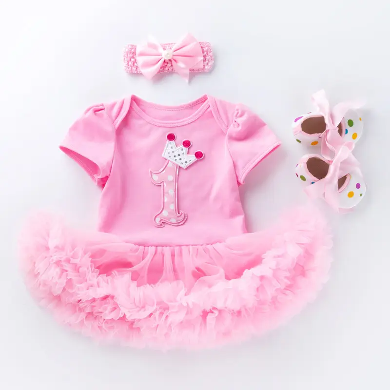 Baby Pink Crown Dress Set 0-2 Years Old