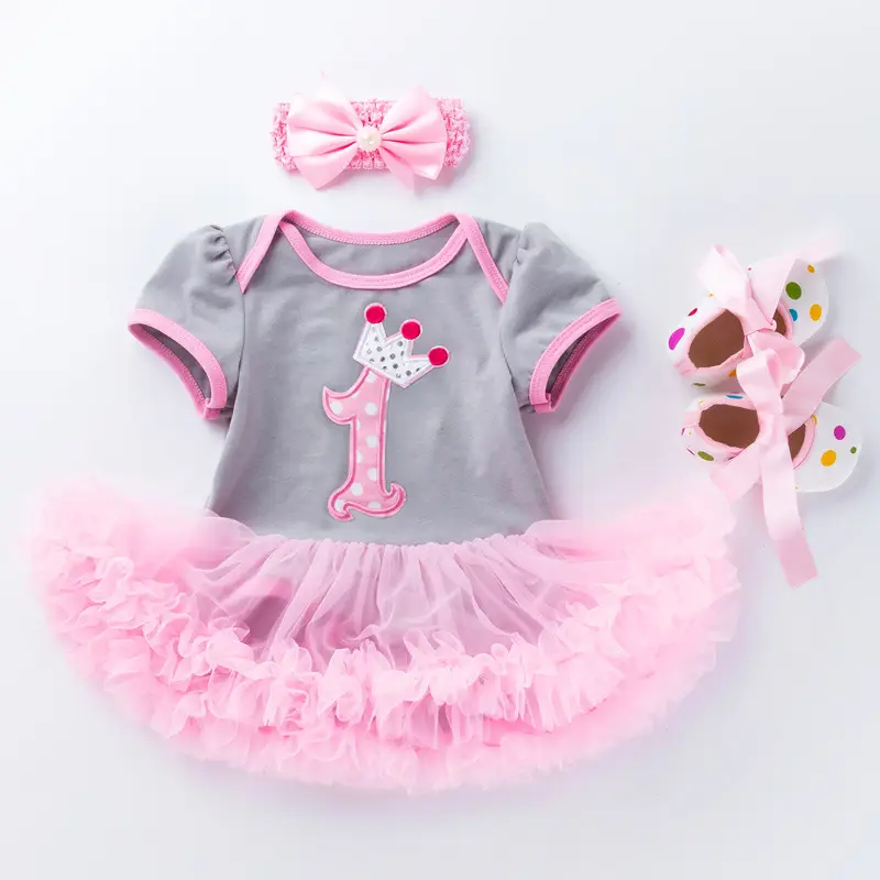 Baby Pink Crown Dress Set 0-2 Years Old