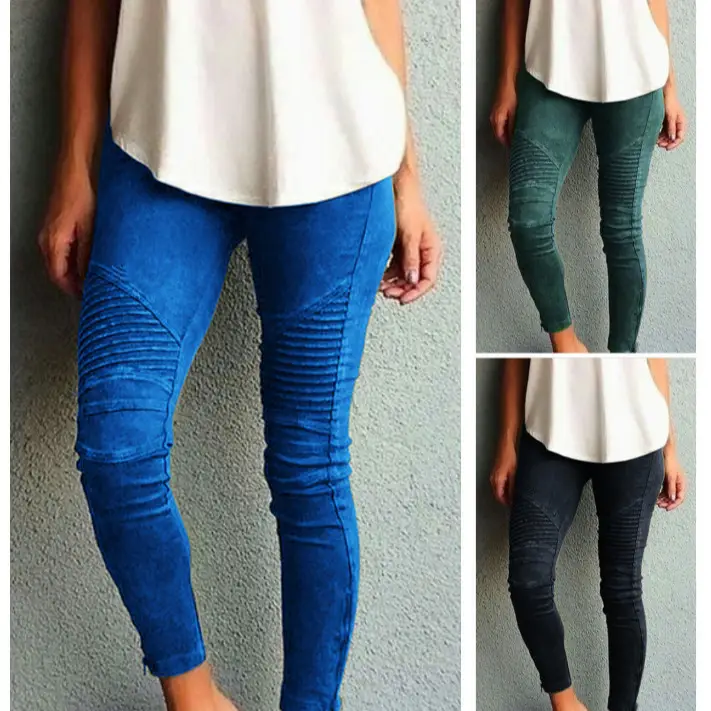 Women's Slim Fit Elastic Pants Olive Green Casual - Image 3