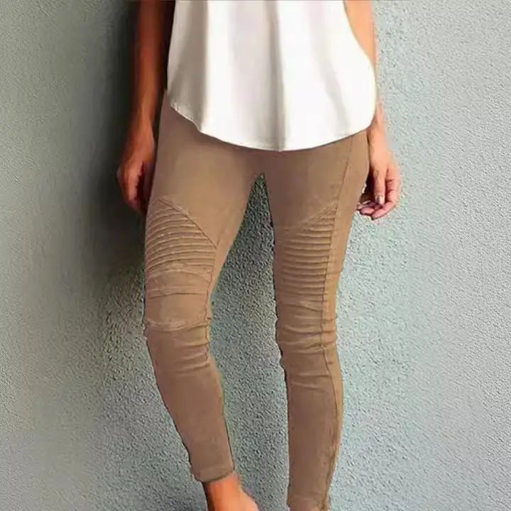 Women's Slim Fit Elastic Pants Olive Green Casual - Image 4