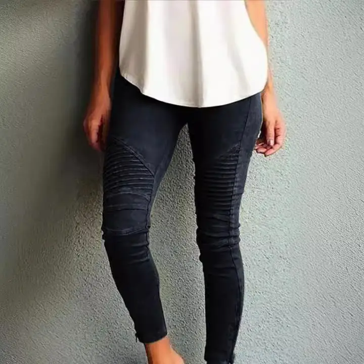 Women's Slim Fit Elastic Pants Olive Green Casual - Image 5