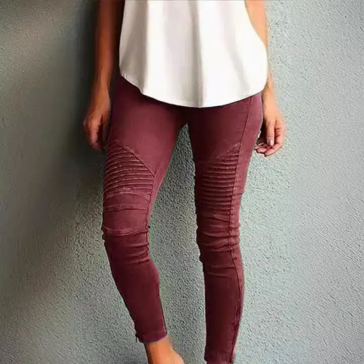 Women's Slim Fit Elastic Pants Olive Green Casual - Image 6