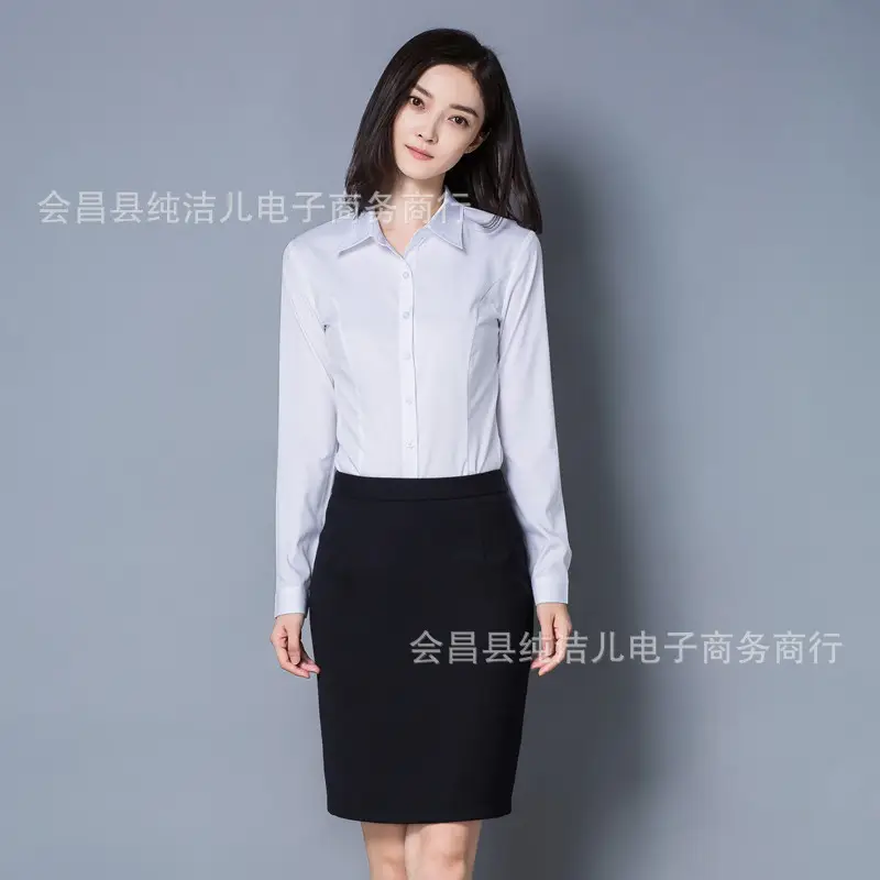 Women Long Sleeve Light Blue Business Shirt Large - Image 5