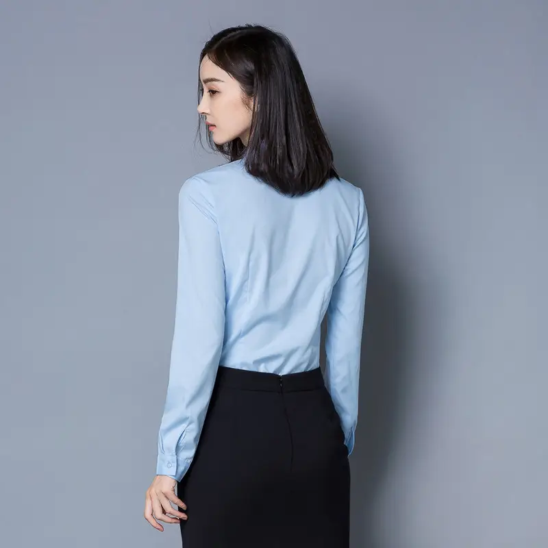 Women Long Sleeve Light Blue Business Shirt Large - Image 6