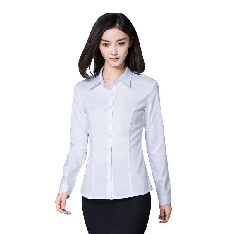 Women Long Sleeve Light Blue Business Shirt Large - Image 7