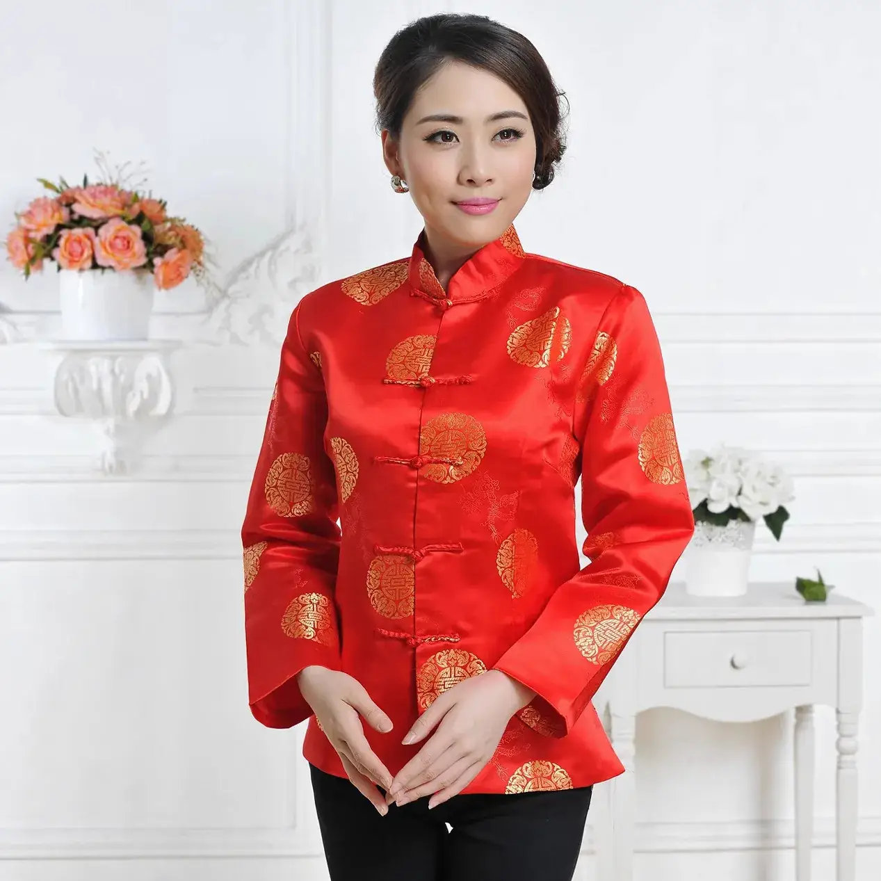 Red Long Sleeve Hanfu Chinoiserie Jacket for Men - Image 11