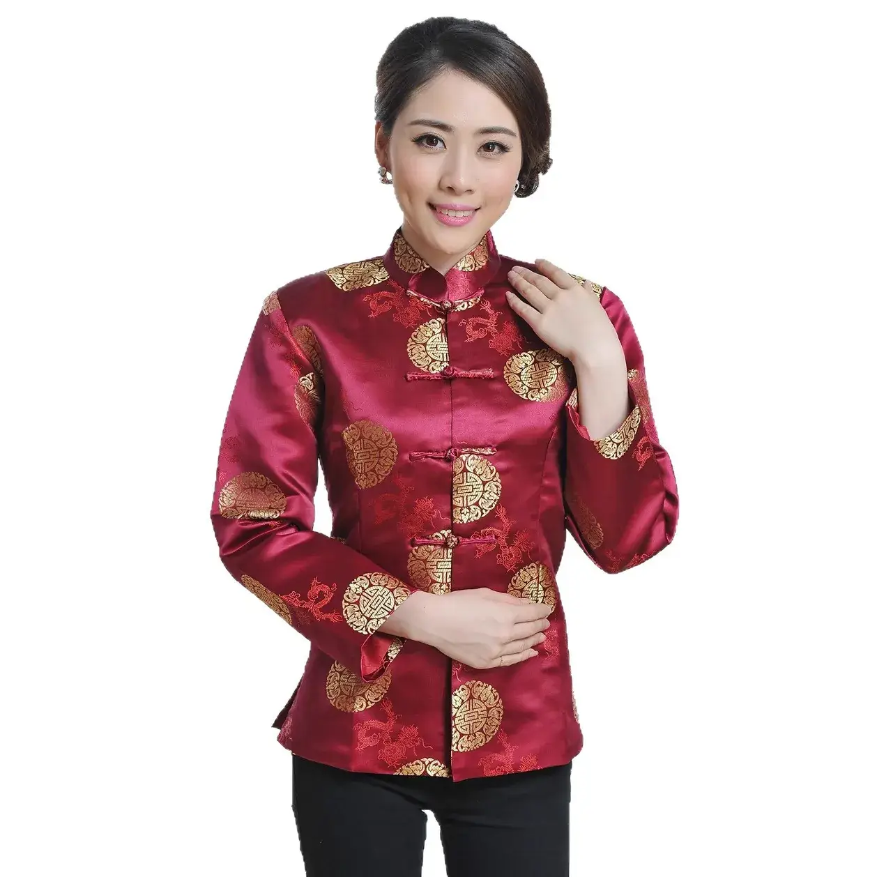 Red Long Sleeve Hanfu Chinoiserie Jacket for Men - Image 13
