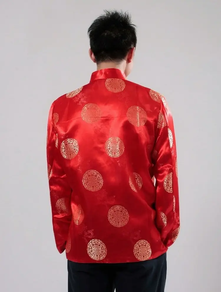 Red Long Sleeve Hanfu Chinoiserie Jacket for Men — feature 6