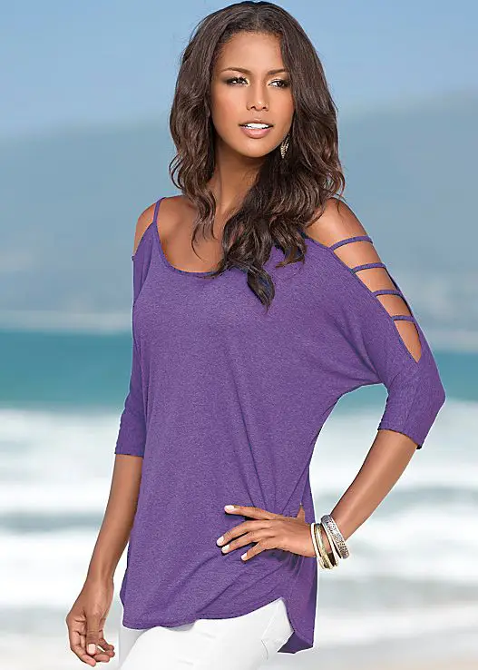 AliExpress Women's Cotton Cold Shoulder T-Shirt - Image 3