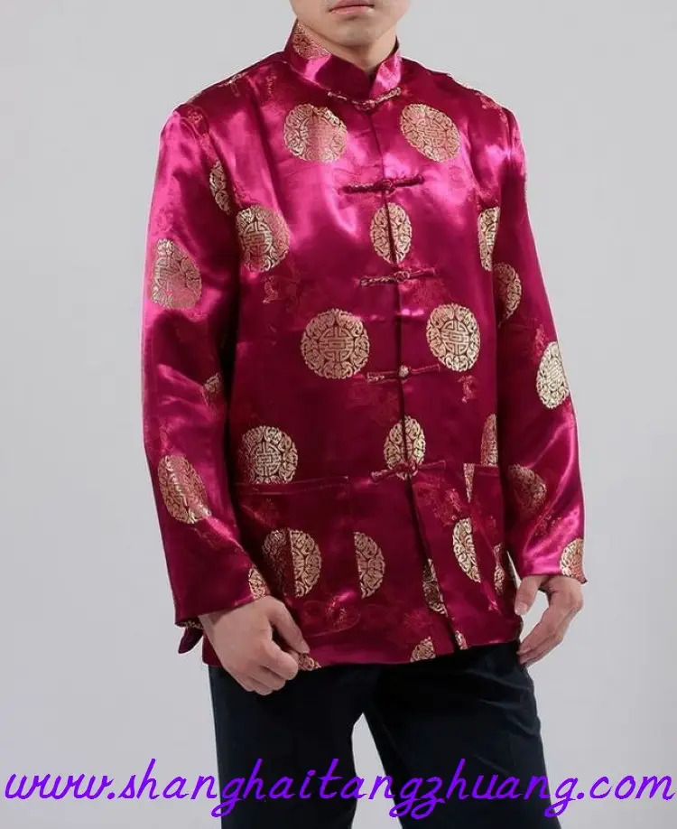 Red Chinese Tang Suit Long Sleeve Men's Coat — feature 21