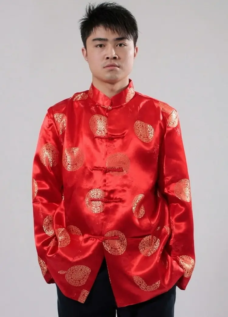 Red Chinese Tang Suit Long Sleeve Men's Coat — feature 4