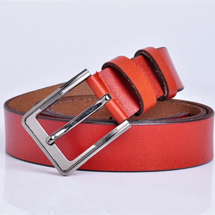 Men's Red Leather Belt with Silver Buckle - Image 3