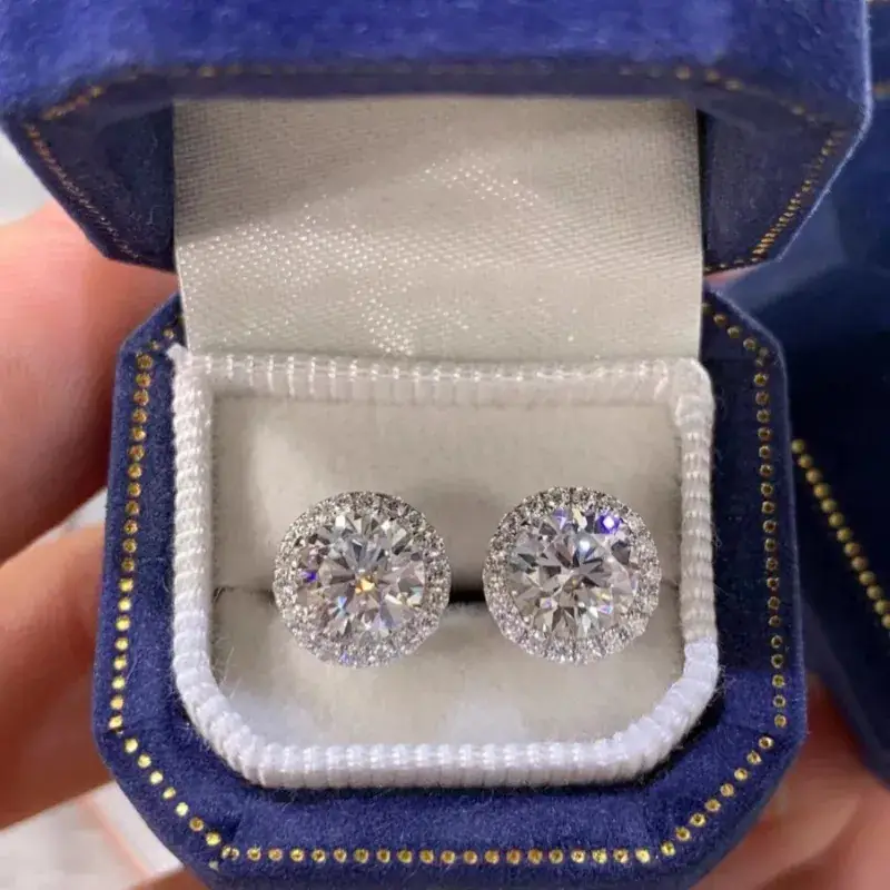 New S925 Sterling Silver Zircon Earrings Back Hollow Transparent