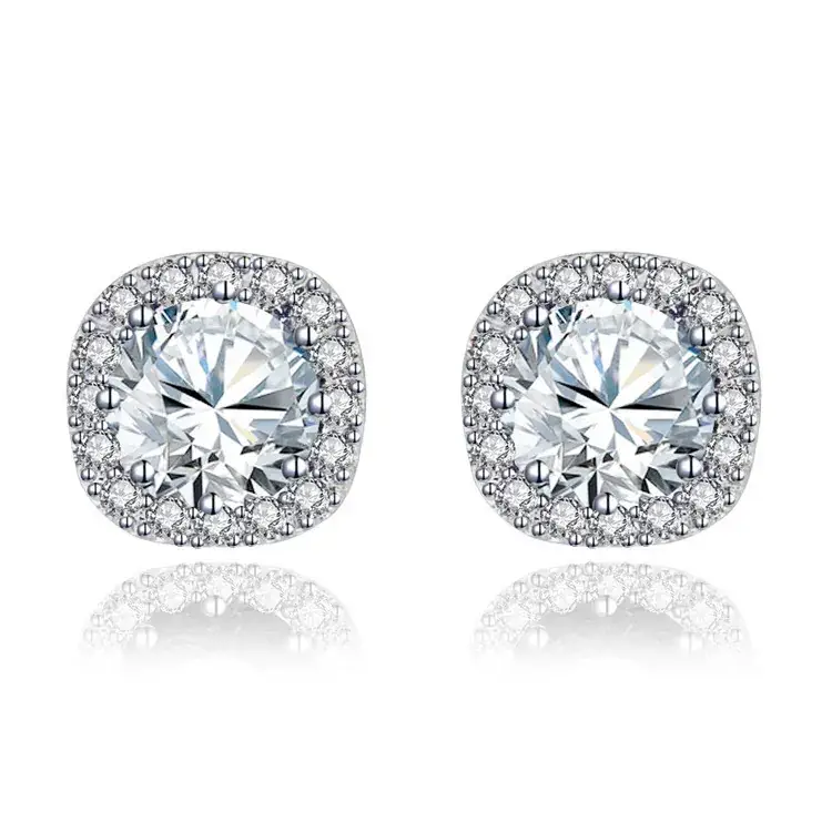 New S925 Sterling Silver Zircon Earrings Back Hollow Transparent