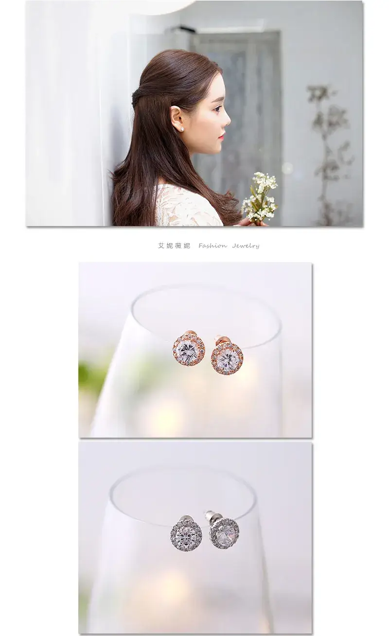 New S925 Sterling Silver Zircon Earrings Back Hollow Transparent — feature 3
