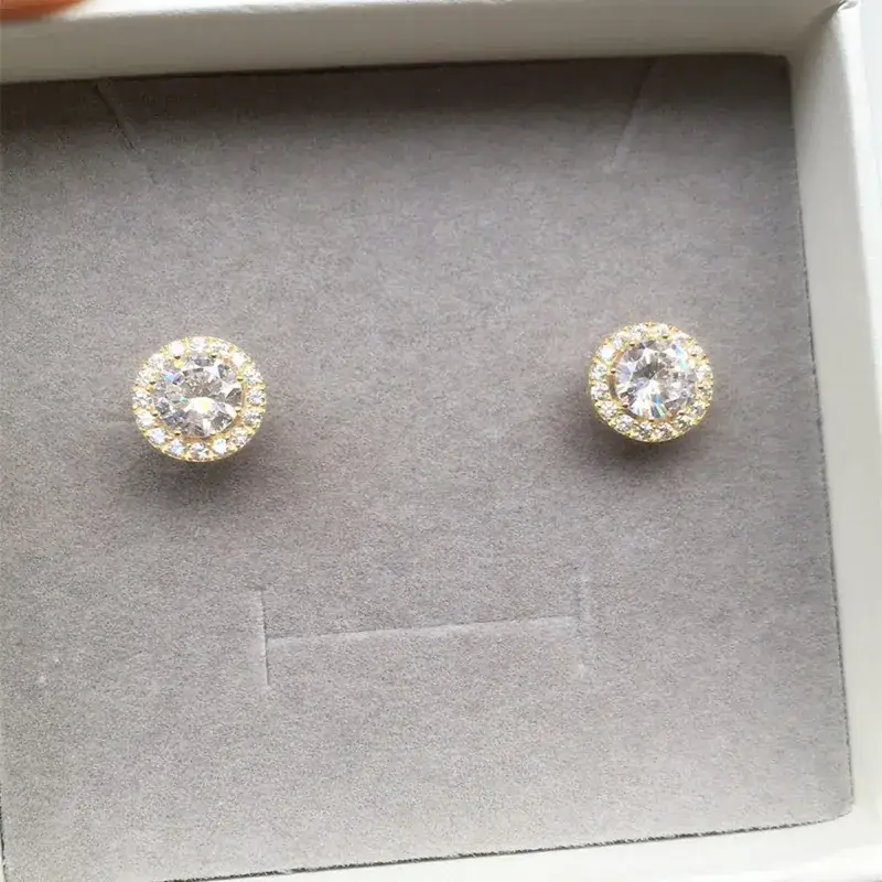 New S925 Sterling Silver Zircon Earrings Back Hollow Transparent