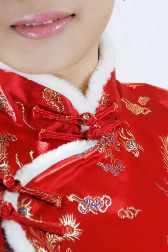 Women's Red Chinoiserie Waistcoat Vest with Black Long Sleeve — feature 20