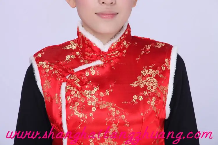 Women's Red Chinoiserie Waistcoat Vest with Black Long Sleeve — feature 5